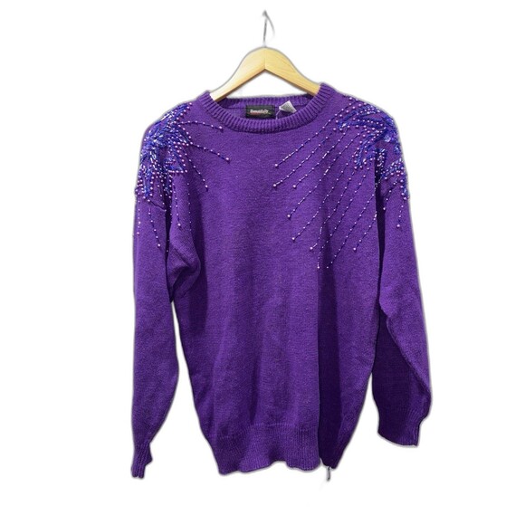 Beautifully Mia Beaded Purple Statement Sweater (M) - Picture 2 of 7